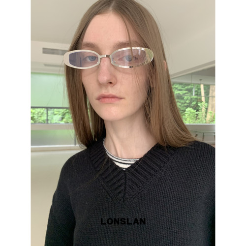 LONSLAN ACC 秋冬复古时尚金属边椭圆精致出片墨镜