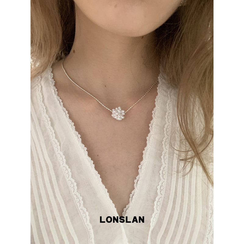 LONSLAN ACC 春夏手工编织花朵珍珠吊坠项链女小众法式简约图片