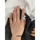 LONSLAN ACC 2025ss韩国简约亮面开口夸张百搭水滴戒指