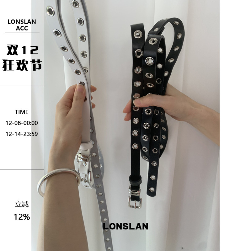 5LONSLAN ACC 2025ss简约韩系长款双层diy腰带铆钉扣皮带