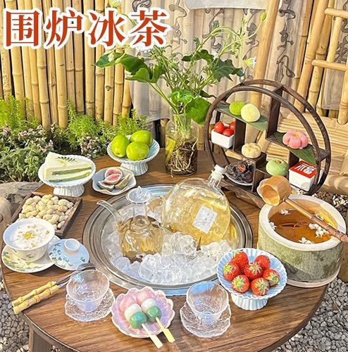 网红装饰挂布围炉冰茶工具干冰桶