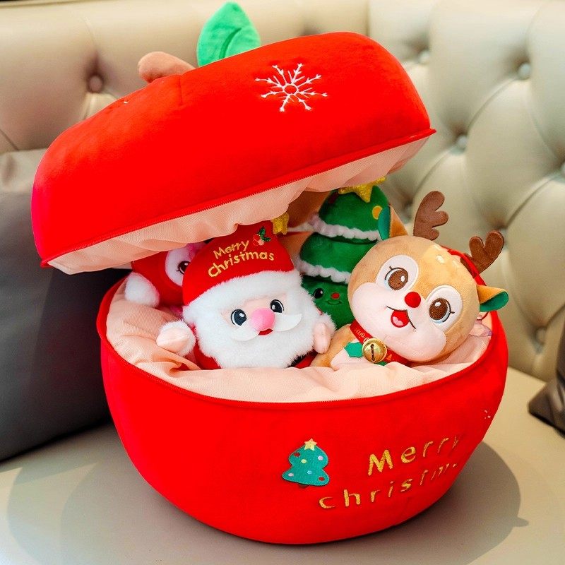 可爱圣诞老人公仔新款圣诞苹果袋玩偶摆件毛绒玩具圣诞树娃娃礼物
