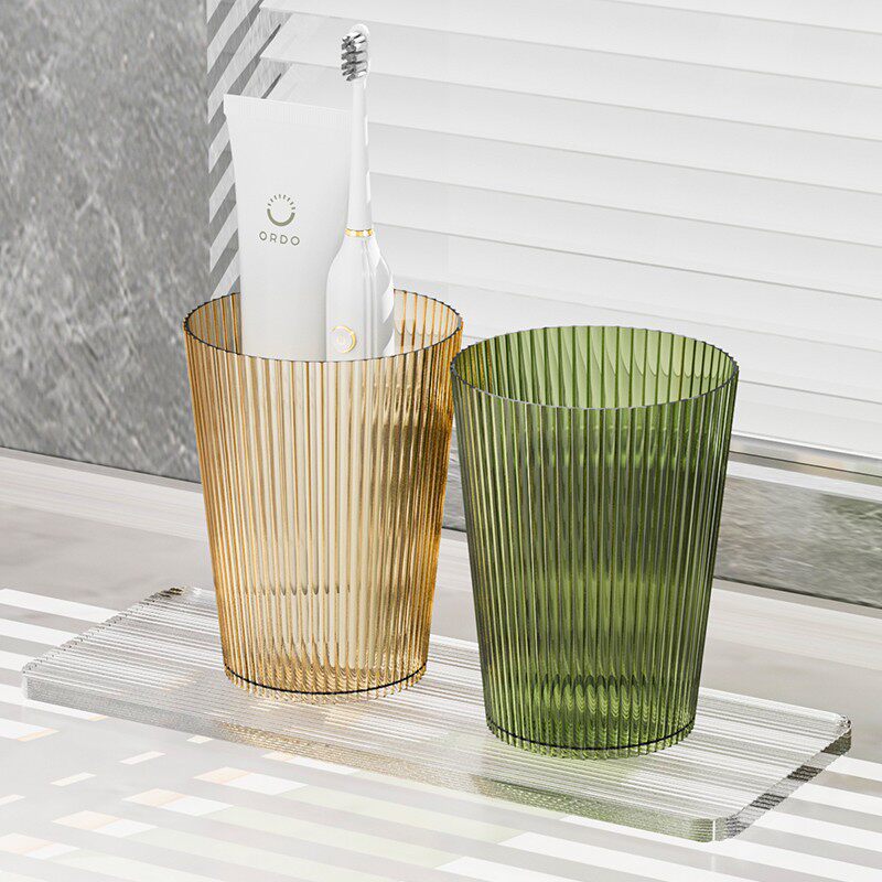 家用浴室卫生间漱口杯子牙刷架轻奢情侣洗漱杯透明多彩色塑料条纹