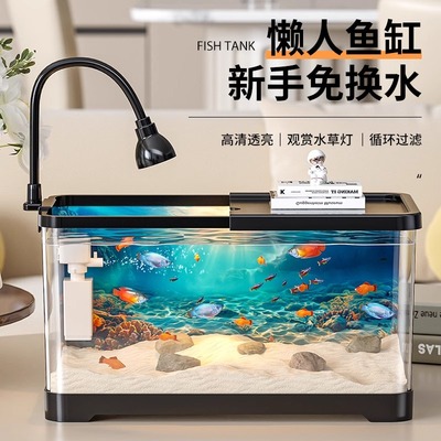 鱼缸小型客厅2025新款过滤制氧一体机生态造景背景贴纸桌面金鱼缸