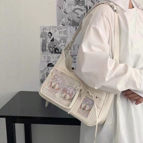 原创二次元日系学院风透明斜挎包简约百搭单肩吧唧小食量痛包o