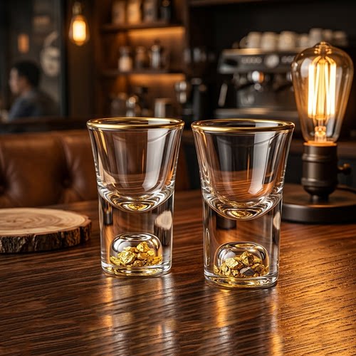 水晶玻璃金箔3钱一口白酒杯