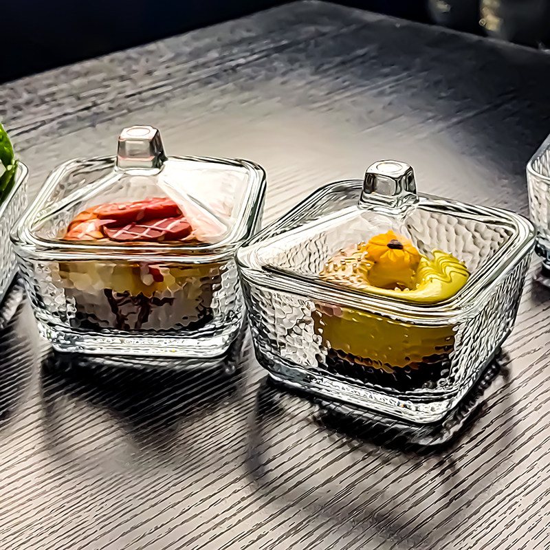 水晶玻璃碗方形水果口径10糖果罐干果收纳盒小果盘方碗四寸盅透明
