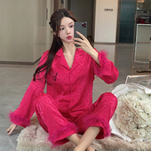 高级感丝绸可外穿羽毛奢华夏款 2025新款 睡衣女春秋冰丝长袖 家居服