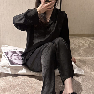 情侣睡衣秋款黑色女春秋季冰丝男士长袖新款夏季家居服可外穿套装