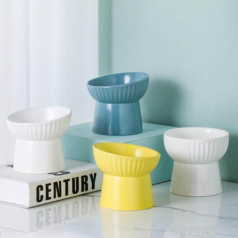 星咪颜选·宠物陶瓷猫粮碗狗碗饮水碗食盆条纹高脚斜口不湿嘴一体,宠物/宠物食品及用品,宠物智能碗,淘宝优惠券,粉丝福利购,淘宝优惠卷