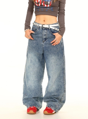 港潮男阁JOINBOY 2025新款美式复古水洗做旧星星刺绣牛仔裤宽松直