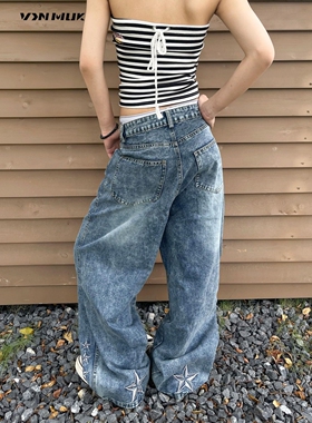 港潮男阁JOINBOY 2025新款美式复古水洗做旧星星刺绣牛仔裤宽松直