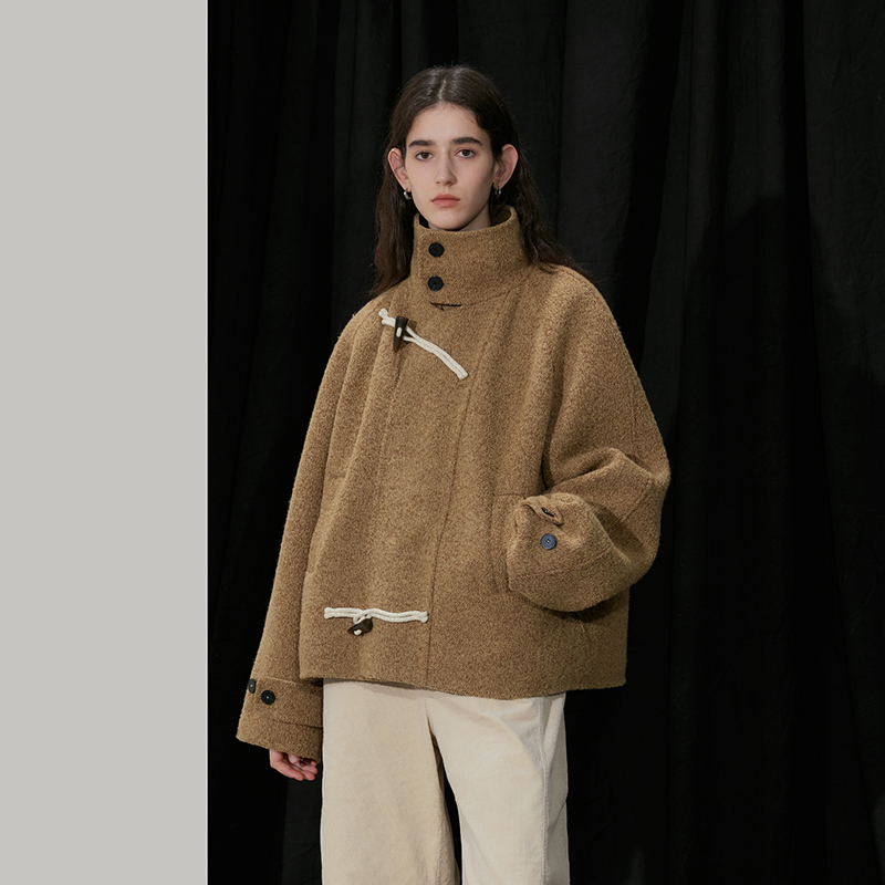 半圆女装原创[复古]2024秋季新款短箱毛呢外套女高级肌理感面料