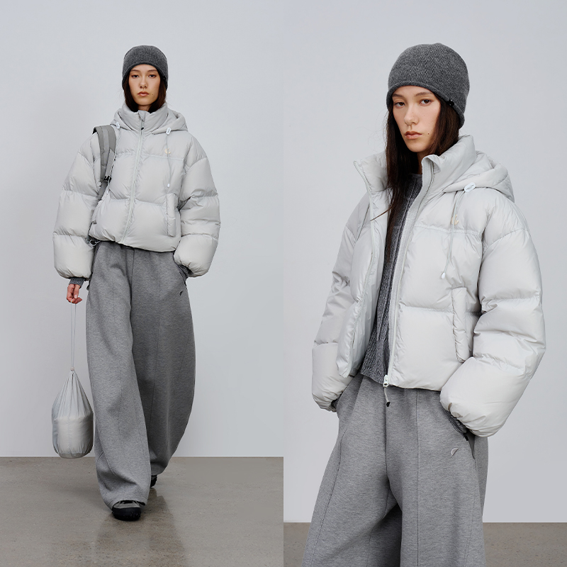 高密度面料 半圆原创女装[运动]2025冬季O型廓形短款连帽羽绒服女