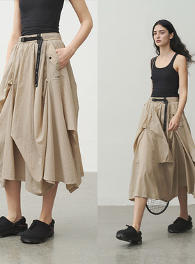 【特价】半圆女装[运动]2025夏季松紧腰卡扣调节半身裙女伞裙