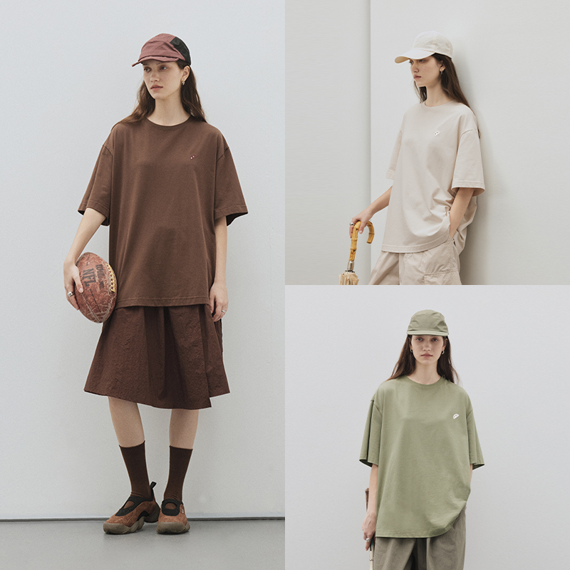 进口纱线 半圆女装2025夏季品牌休闲宽松基本t恤女小众设计感