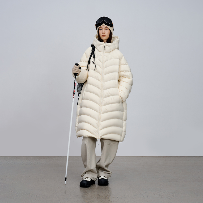 高密轻薄无胆防绒面料 半圆女装[运动]2025冬长款排骨羽绒服女