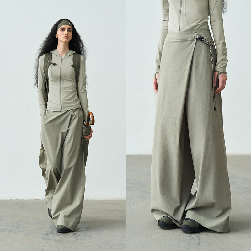 半圆女装2025[运动]夏季高腰围裹式休闲宽松长裤女阔腿裤立体感