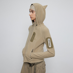 2025秋季 运动 连帽修身 长袖 外套女 摇粒绒 短款 半圆原创设计女装