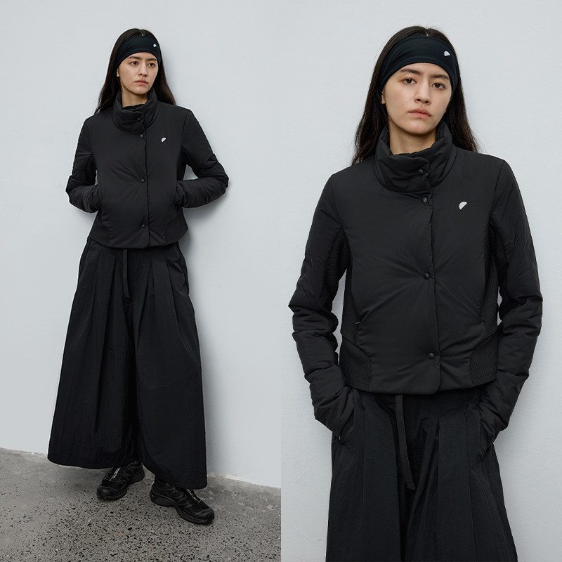 半圆女装[运动]2025秋季黑色修身短款拼接网孔立领新雪丽棉服女,女装/女士精品,棉衣/棉服,淘宝优惠券,粉丝福利购,淘宝优惠卷