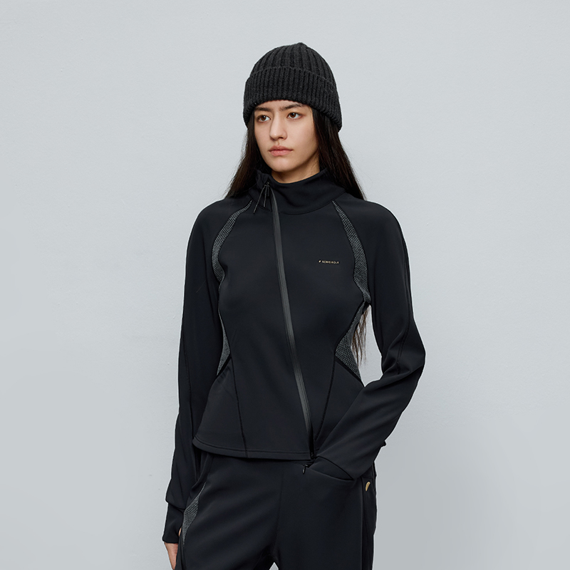 半圆原创女装[运动]2025秋季合体修身长袖短款软壳加绒卫衣女