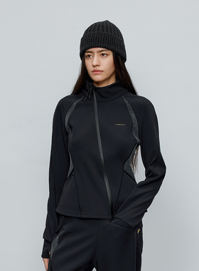 半圆原创女装[运动]2025秋季合体修身长袖短款软壳加绒卫衣女