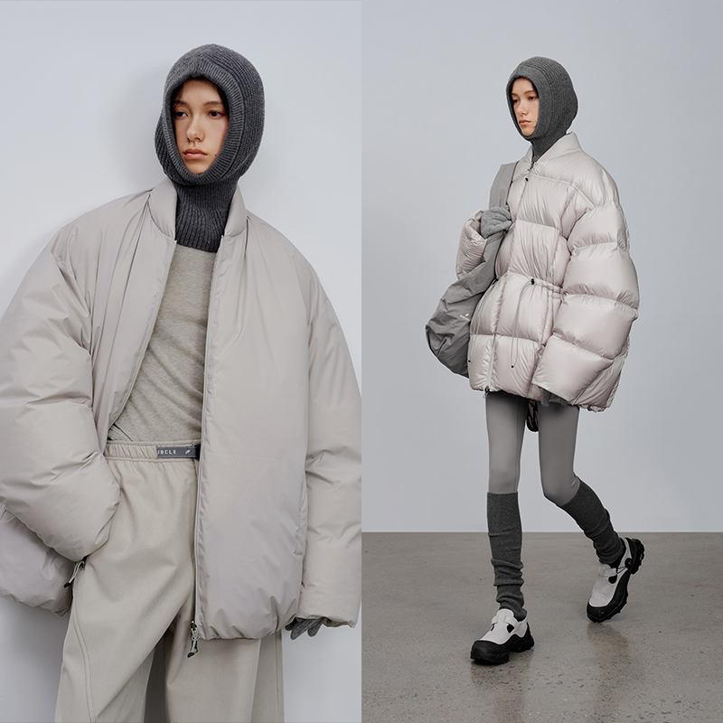 半圆原创设计女装[运动]2025冬宽松休闲双面穿小立领羽绒服女