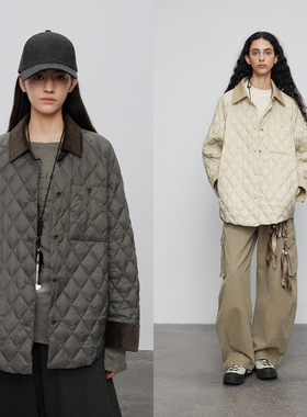 灯芯绒面料 半圆原创女装[复古]2025秋冬宽松休闲拼接羽绒服女