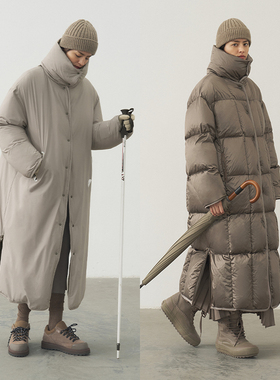 超轻保暖尼龙 半圆女装[运动]2025冬两面穿无领长款羽绒服女