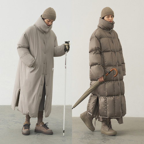 超轻保暖尼龙 半圆女装[运动]2025冬两面穿无领长款羽绒服女