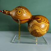 坐忘堂 包邮 天然勒扎葫芦手工烙画烫画大金蟾 非遗客厅玄关摆件