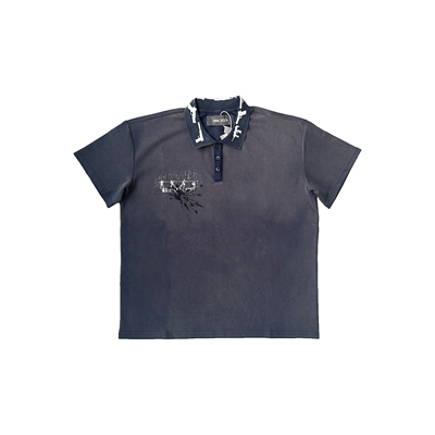 罗曼凯瑟 24ss 枪领日晒做旧 Vintage POLO衫藏蓝白色翻领T恤短袖