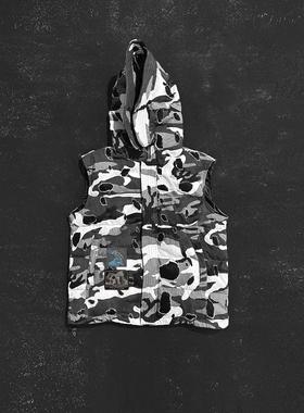 罗曼凯瑟 24FW 雪地迷彩弹孔破坏双层马甲夹克