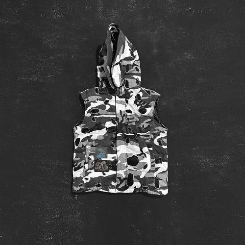 罗曼凯瑟 24FW 雪地迷彩弹孔破坏双层马甲夹克