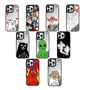 COCOTiFY镜面RIPNDIP中指猫贴纸17Pro适用iPhone15ProMax苹果16Pro网红明星可爱卡通磁吸手机壳14P防摔保护套