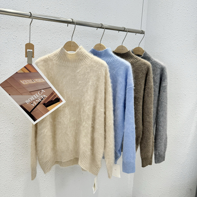 百搭纯色高领山羊绒拉毛衫