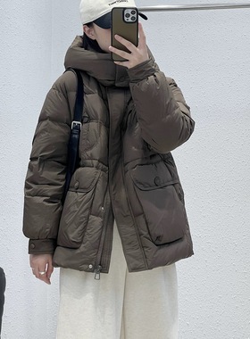 1.7 福利 AFN-82412韩版90白鸭绒大口袋连帽收腰加厚羽绒服