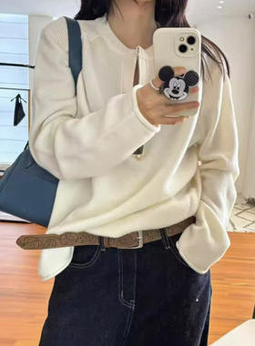 1.9 福利 HONG-7333韩版慵懒风半拉链马鞍肩圆领全羊毛衫