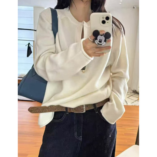 半拉链马鞍肩圆领全羊毛衫