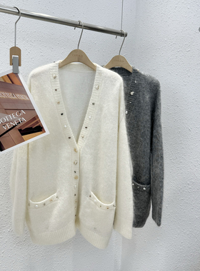 12.24 福利 GMI-25638韩版手工钉珠V领幼崽马海毛大开衫