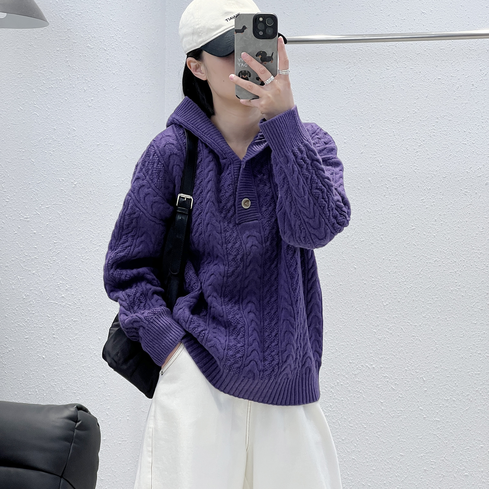 10.15 福利 PSYX-9898韩版两粒扣加厚麦穗宽松连帽全羊毛衫