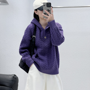 两粒扣加厚麦穗宽松连帽全羊毛衫 12.11 9898韩版 PSYX 福利