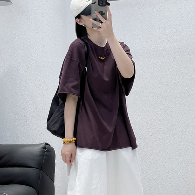 卷边时尚圆领宽松短袖大版T