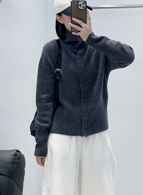 1.6 福利 HONG-55095韩版简约包扣立领全羊毛开衫