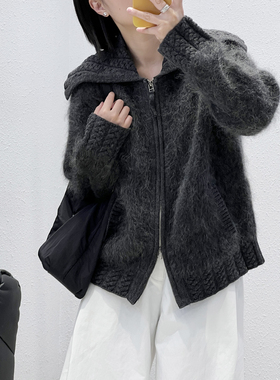 1.6 福利 LGM-25626韩版麦穗翻领超幼马海毛拉链开衫