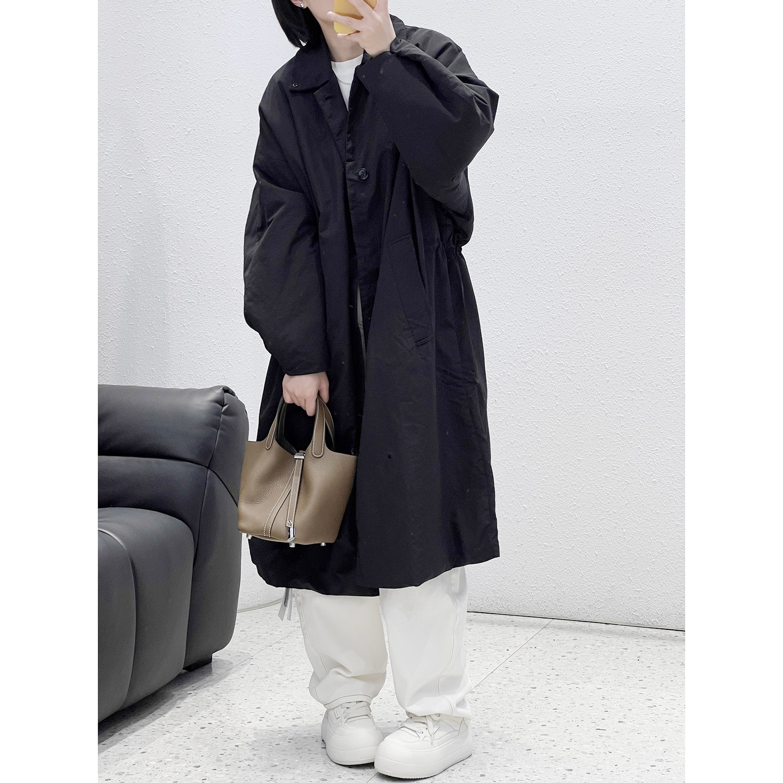 极简大牌范长款棉衣外套
