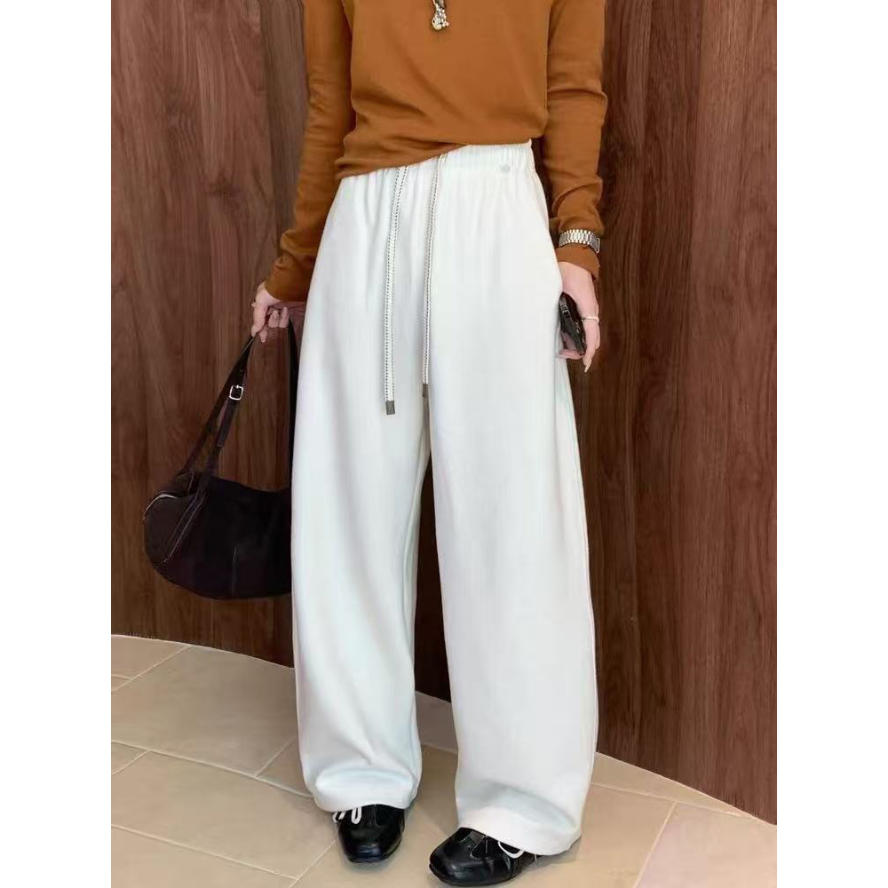 抽绳松紧腰厚绒糯米羊绒弯刀裤