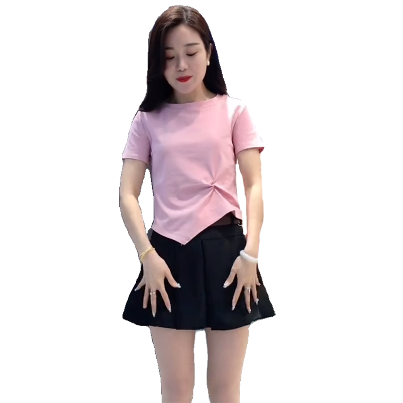 小个子白色高腰t恤女短款