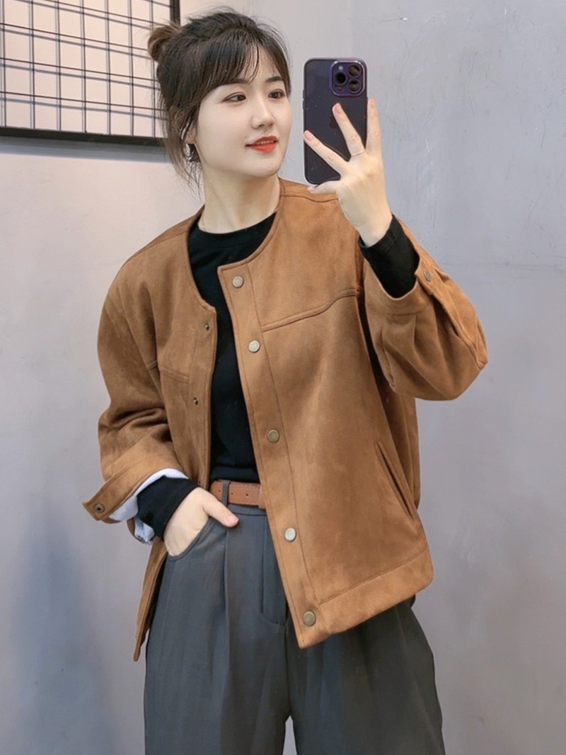 小香风麂皮绒短外套女秋冬