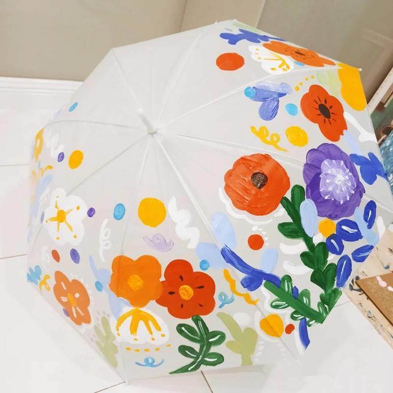 空白画画雨伞diy材料儿童手工制作绘画伞幼儿园透明手绘涂鸦小伞